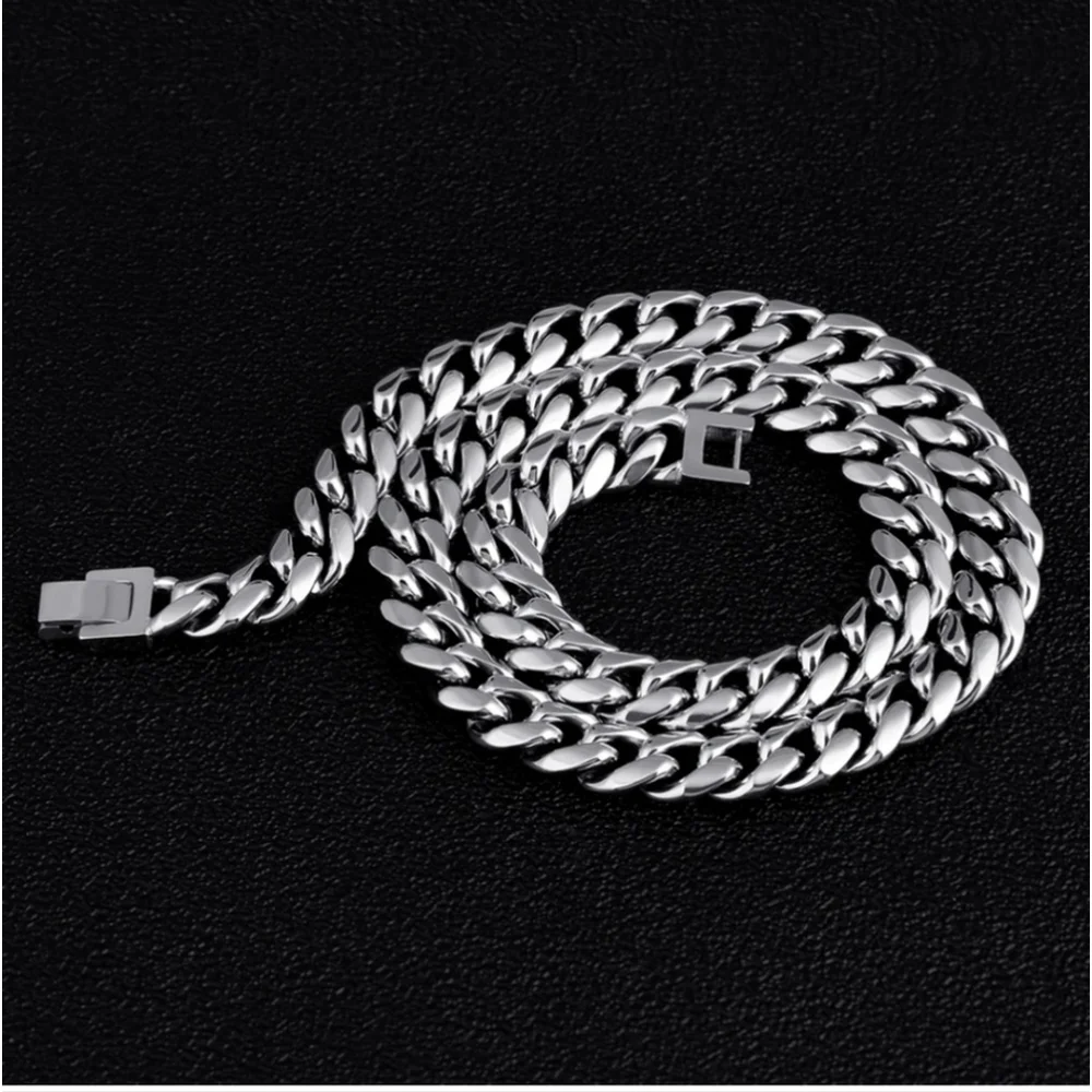 10mm Miami Cuban Link Chain for Men in stainless steel, hevy masculine chain new - Picture 2 of 9